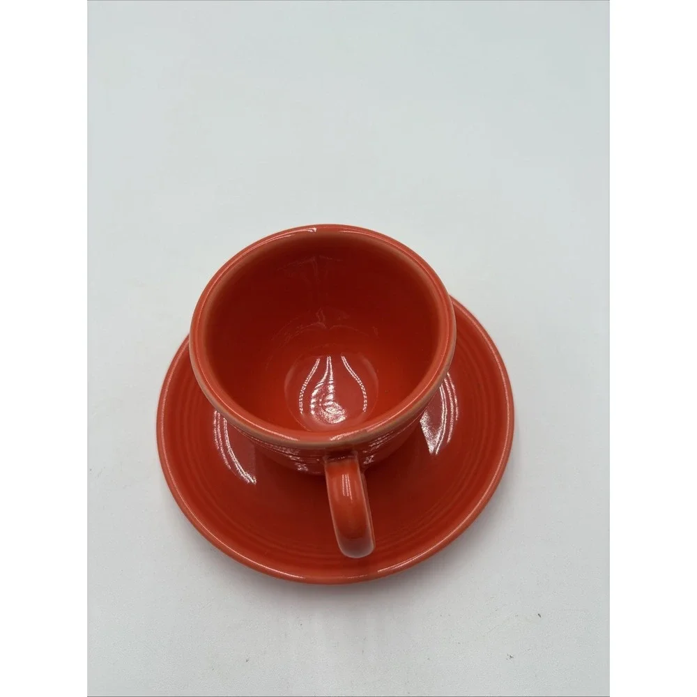 Fiestaware Coffee Tea Cup & Saucer Homer‎ Laughlin Co HLC USA Orange With Lead